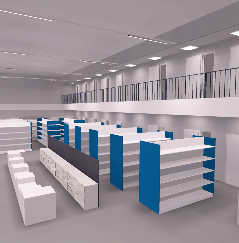 Airamin valaistuslaskentatiimin Dialux-kuva myymälätiloista