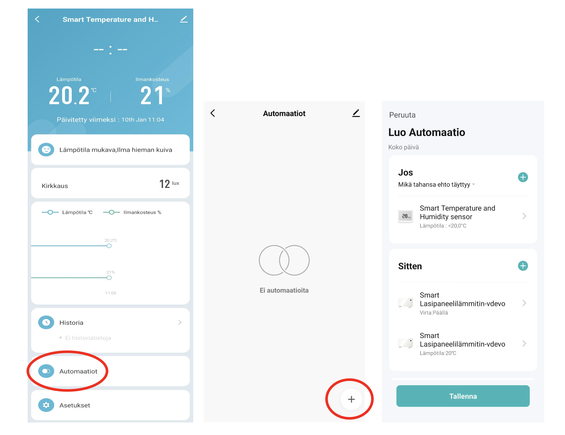 Automaatiotoiminnon asettaminen